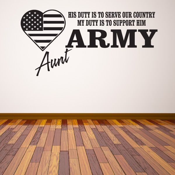 Army aunt wall decal: U.S. flag heart with 'ARMY' and duty text