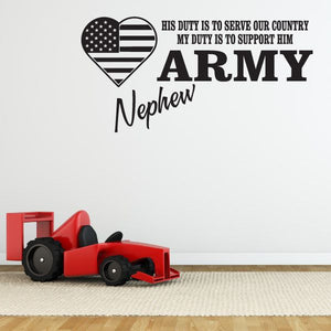 Army nephew decal with heart American flag and text "ARMY" and "Nephew"