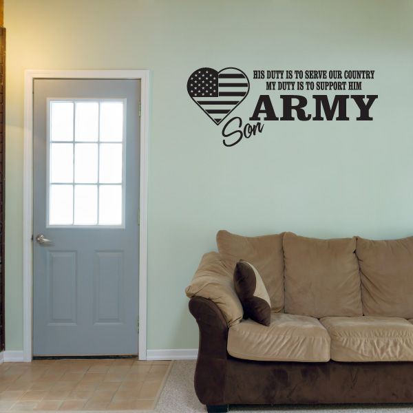 Army son wall decal with American flag heart and text 'ARMY Son'