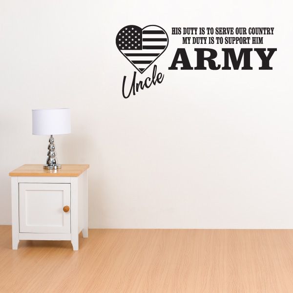 Army uncle wall decal with U.S. flag heart and duty text