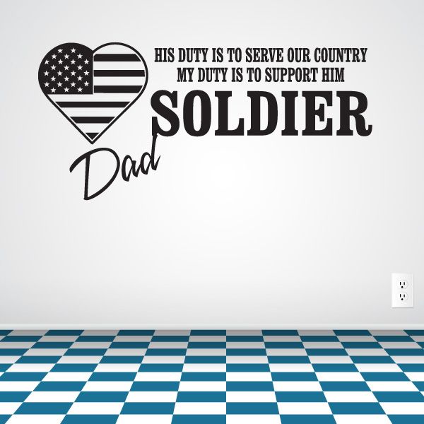 Soldier Dad patriotic wall decal with U.S. flag heart and bold SOLDIER text