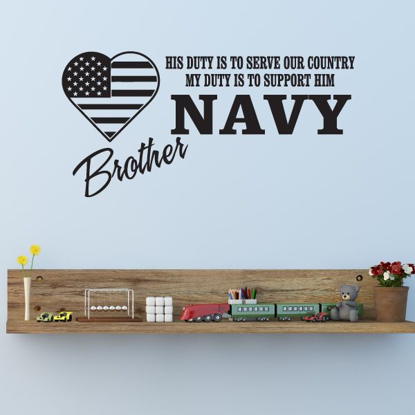 Navy brother wall decal with heart flag and slogan text