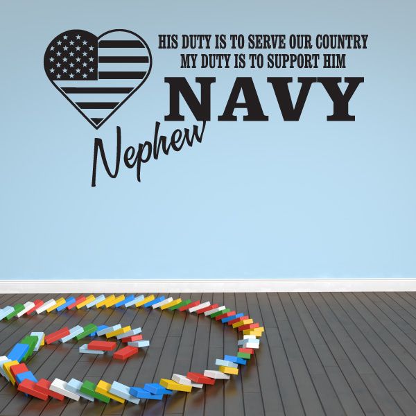 Patriotic Navy Nephew wall decal with heart and U.S. flag graphic, 'NAVY' text