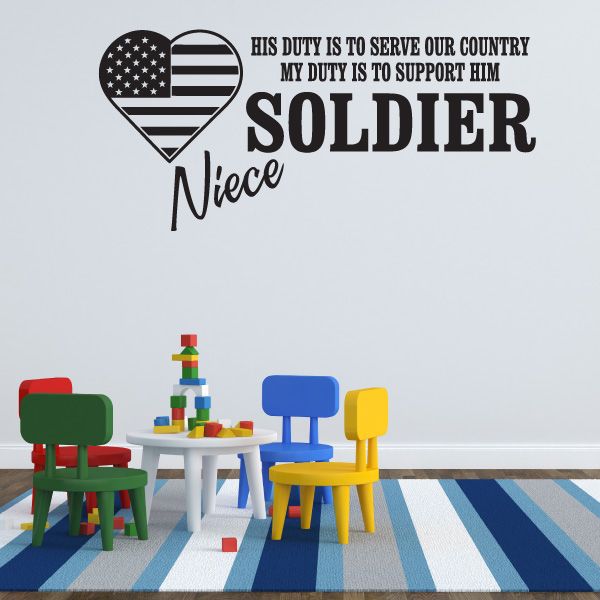 Soldier niece wall decal with heart US flag and SOLDIER text