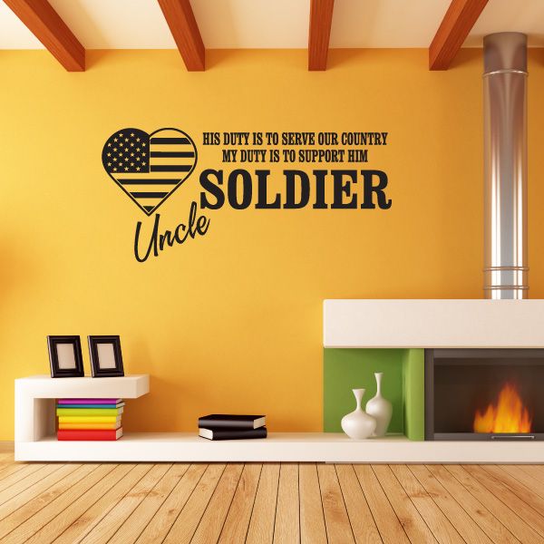 Uncle Soldier wall decal with heart flag icon and duty quote text