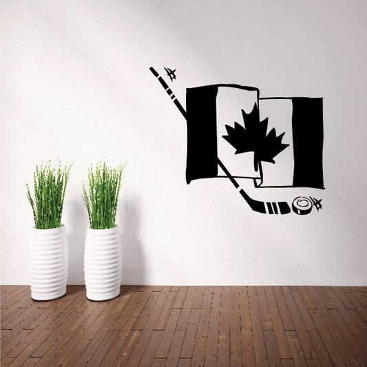 Image of Hockey Canadian Flag Sports Vinyl Wall Decal Sticker Mural Quotes Words HOCKEYFLAGV