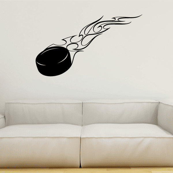 Image of Hockey Flaming Puck Flames Player Wall Decal - Vinyl Decal - Car Decal - CDS122