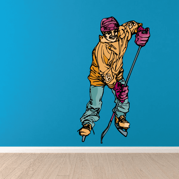 Image of Hockey Player Wall Decal - Vinyl Sticker - Car Sticker - Die Cut Sticker - CDSCOLOR142
