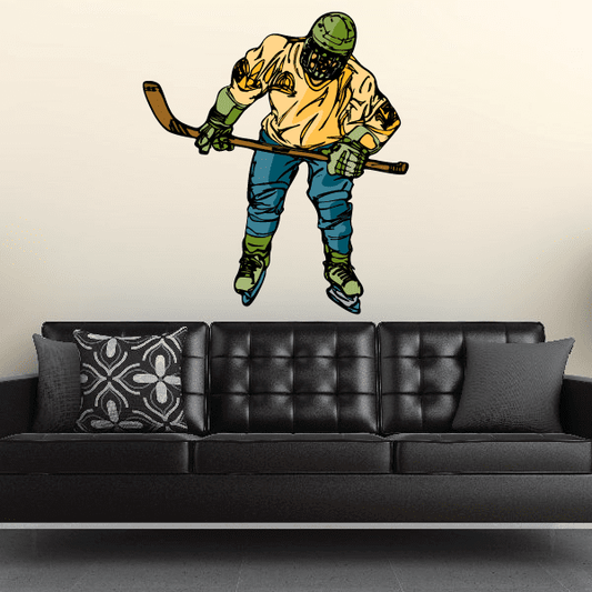 Image of Hockey Player Wall Decal - Vinyl Sticker - Car Sticker - Die Cut Sticker - CDSCOLOR148