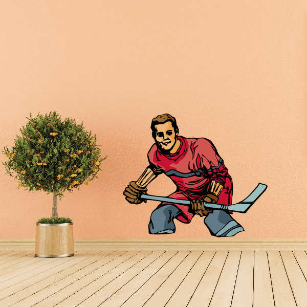 Image of Hockey Player Wall Decal - Vinyl Sticker - Car Sticker - Die Cut Sticker - CDSCOLOR153