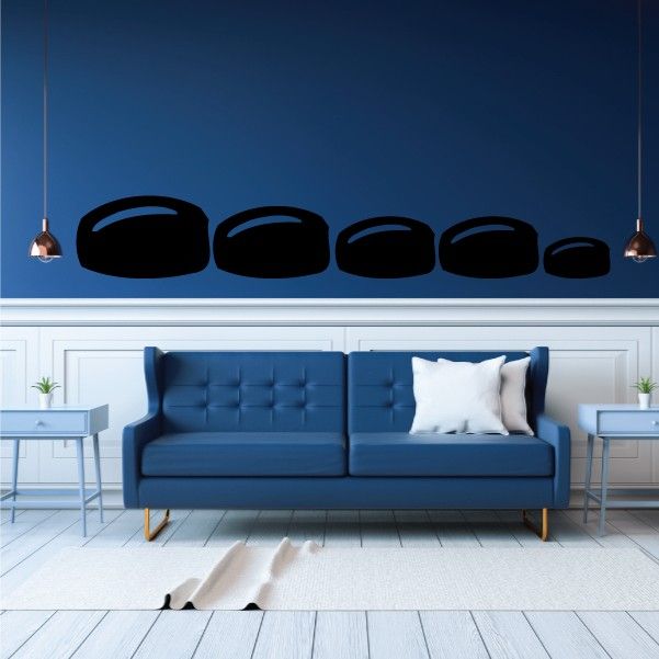 Hockey puck family kit wall decal set with five black puck shapes