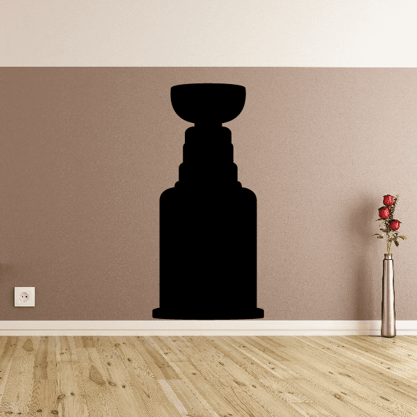 Black hockey trophy decal sticker with cup and base silhouette
