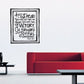 Inspirational wall decal with black script quote inside dotted border, outlined in black.