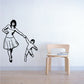 Mother and son walking decal, black outline silhouette holding hands