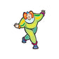 Cartoon clown sticker of a man in green outfit with orange shoes and colorful hat