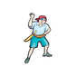 Pirate kid sticker: red hat, blue shirt, teal shorts, green boots, cutlass