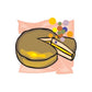 Birthday cake slice sticker with confetti, brown and yellow