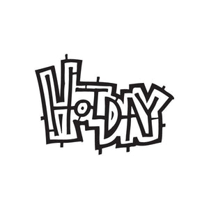 Graffiti decal with HAPPY text, black and white
