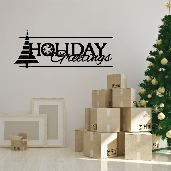 Image of Holiday Greetings with Tree Quote Decal