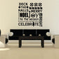 Holiday typography wall decal with festive black letter text and small icons