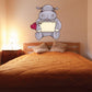 Cartoon hippo sticker holding a heart and a blank nameplate banner, Valentine style