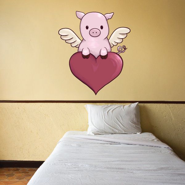 Image of Holiday Valentine's Day Pig with Wings on Heart Sticker