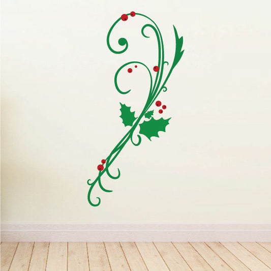 Image of Holly and Mistletoe Branch Printed Die Cut Decal