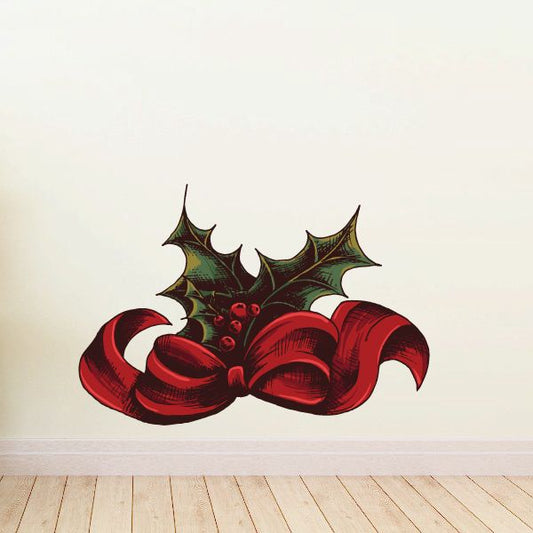 Image of Holly on Ribbon Printed Die Cut Decal