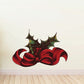 Holly on ribbon printed die-cut decal with red ribbon and holly leaves