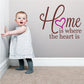 Home is where the heart is wall decal with purple heart and script lettering