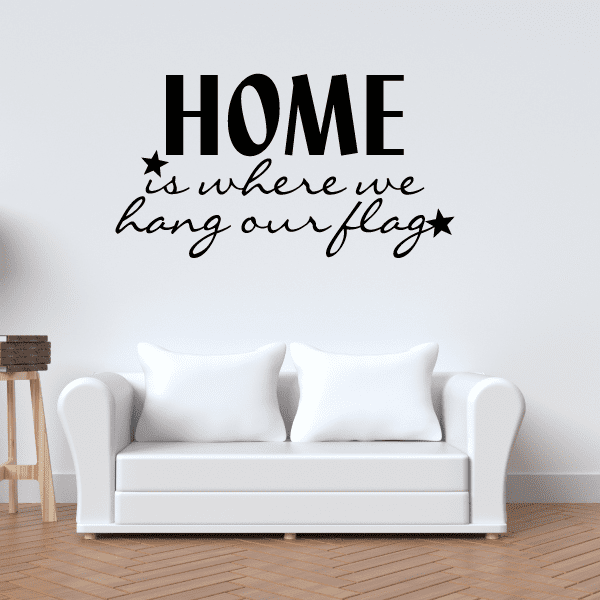 Home flag wall decal with script text and star accents