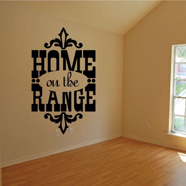 Black vinyl wall decal: “Home on the Range” with ornate fleur border.