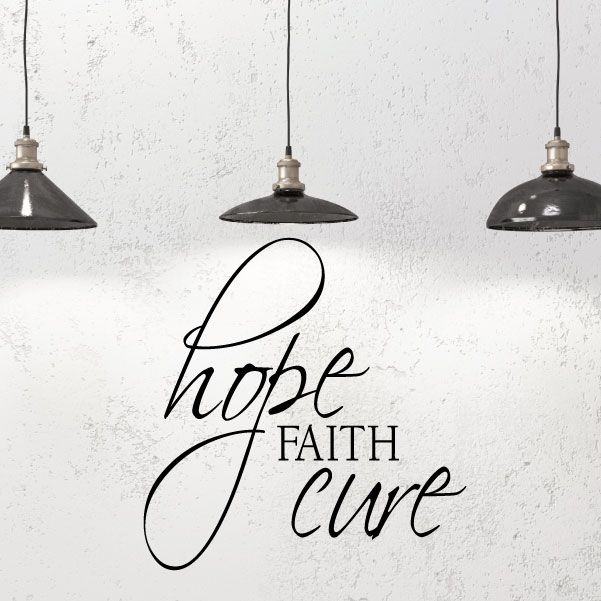 Cancer awareness decal with cursive “Hope”, block “FAITH”, and “Cure” lettering