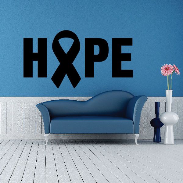 Hope ribbon wall decal with black awareness ribbon and bold lettering