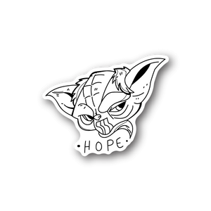 Hope vinyl sticker with white cartoon wolf head and HOPE text