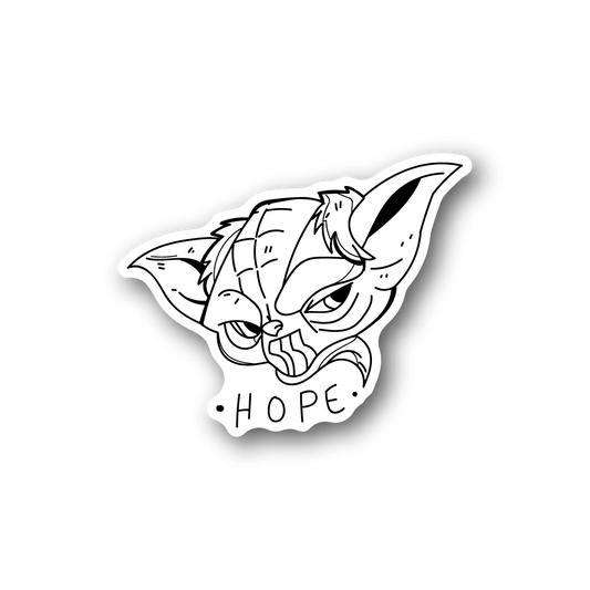 Hope vinyl sticker with white cartoon wolf head and HOPE text