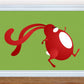 Running bunny sticker, red body with white nose and feet details