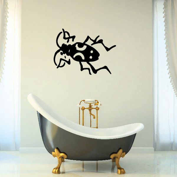 Hopping beetle decal, black cartoon bug with raised jumping legs