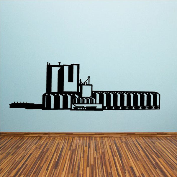 Horizon wall decal with black-and-white city skyline and horizon train line