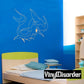 Horned angel shark wall decal, thin line art silhouette with small wings