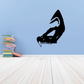Horned snake skull wall decal, black design with fanged mouth and curved horns