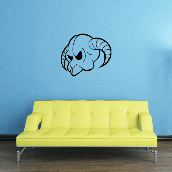 Horned skull mask decal with cartoon face and curled horns