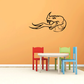 Horned snake head hissing wall decal, black line art on light background