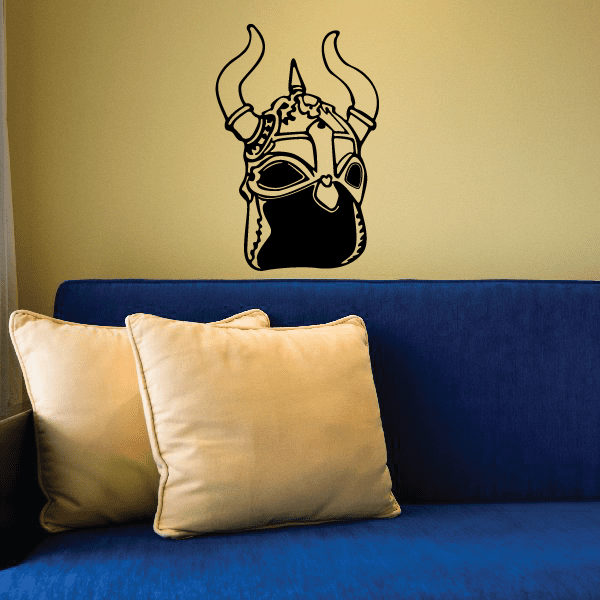 Horned Viking helmet decal with bold line-art horns and faceplate