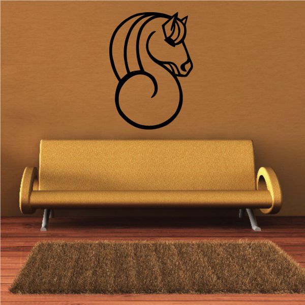 Black Chinese zodiac horse symbol decal with circular swirl outline