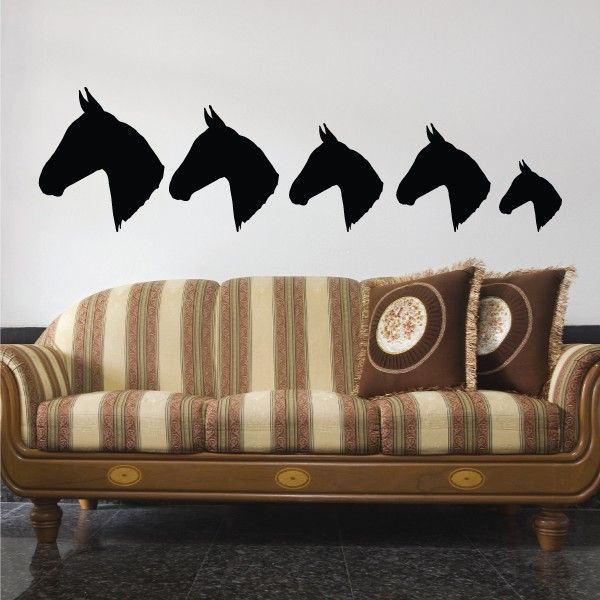 Black horse head family kit decal set with five horse silhouette figures