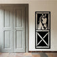 Horse head peeking stable door decal, black rectangular silhouette