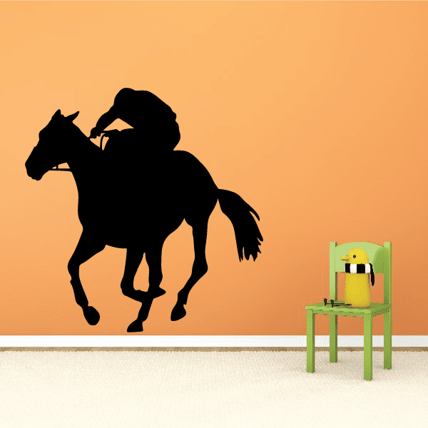 Jockey on horse wall decal, black silhouette
