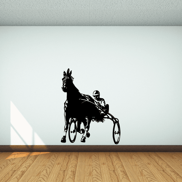 Horse racing wall decal, black horse and driver silhouette