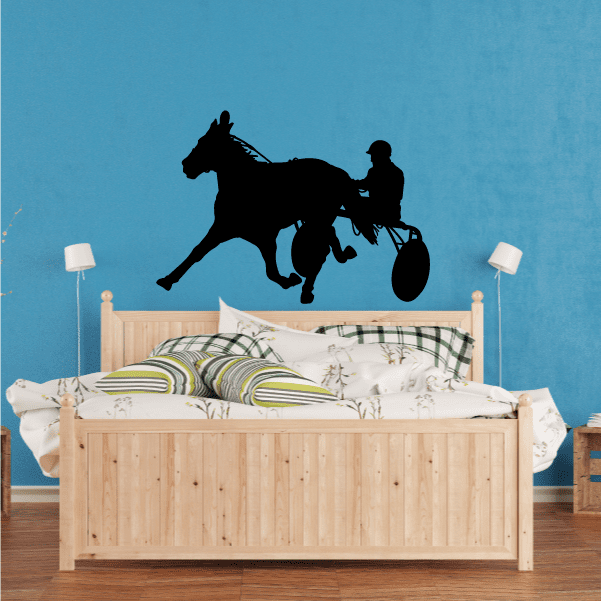 Black horse racing wall decal silhouette with jockey, vinyl sticker for walls
